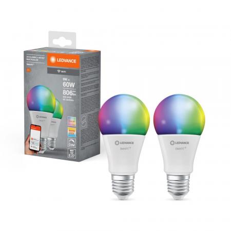 2er Set LEDVANCE SMART+ WiFi Classic E27 Leuchtmittel RGBW Farbwechsel dimmbar 9W wie 60W 2700-6500K